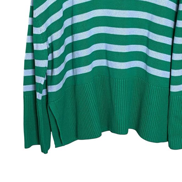 NWT Gap Pullover Sweater XL 24/7 Split-Hem Oversized Green Striped 100% Cotton - Picture 7 of 12